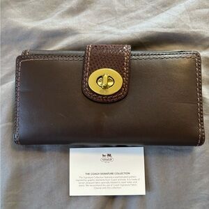Authentic Coach-Brown Leather Checkbook Wallet